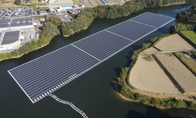 Ondani Ike floating solar power plant in Japan on an irrigation pond