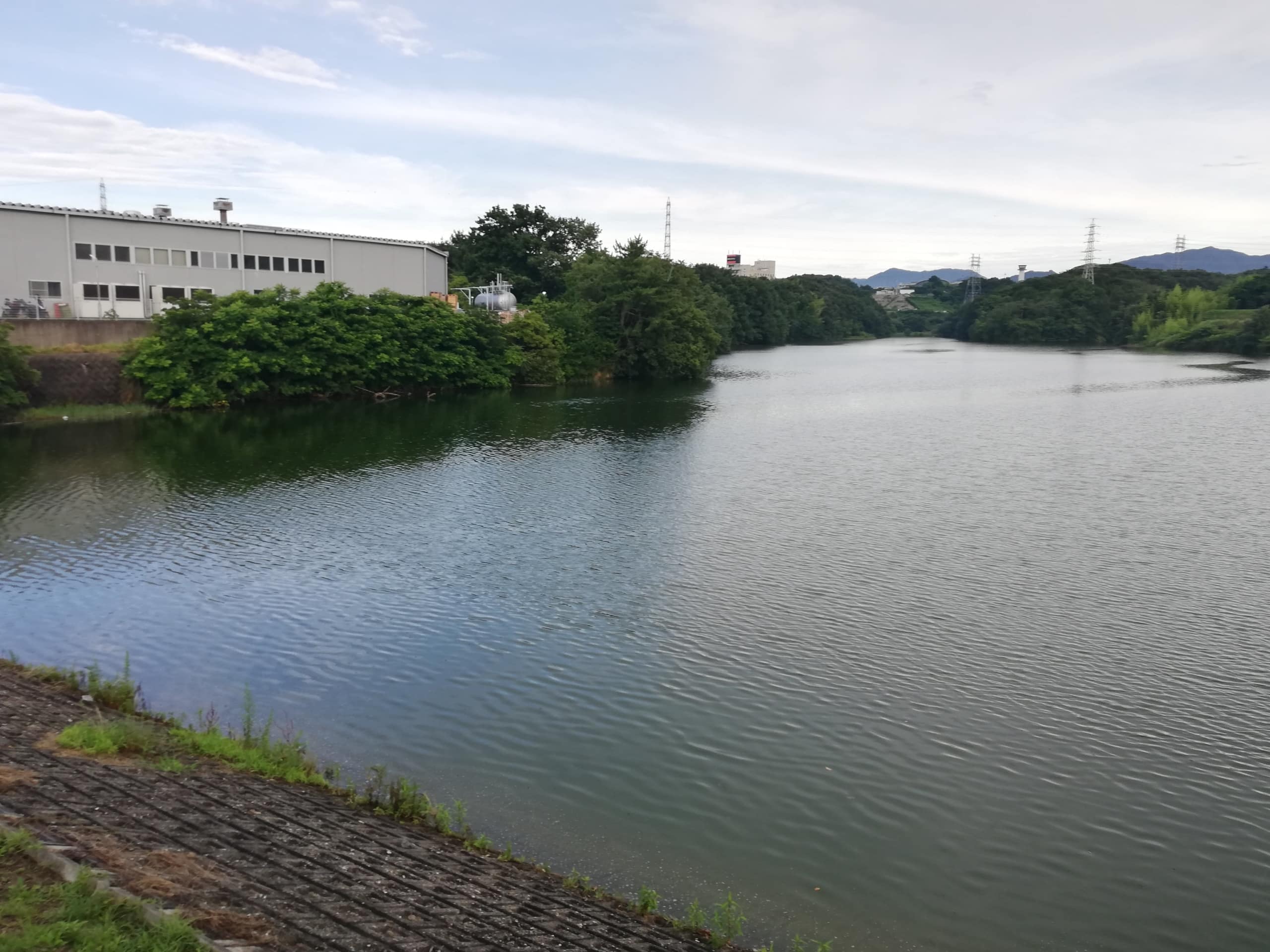 Ondani Ike floating solar project in Japan, view from the banks